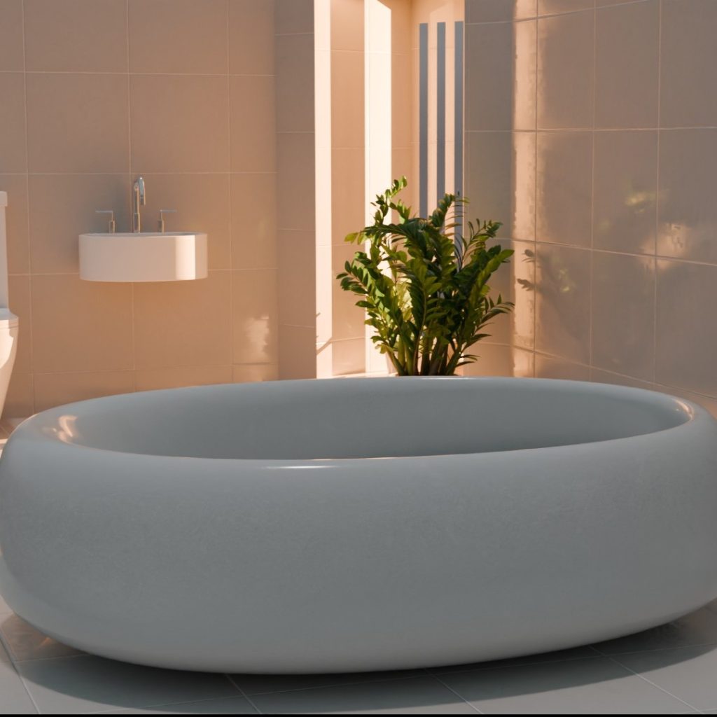 Close-up 3D render of plants and ceramic objects lit by soft natural light