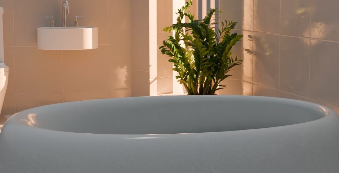 Close-up 3D render of plants and ceramic objects lit by soft natural light