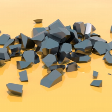Abstract 3D fractured shapes scattered after impact